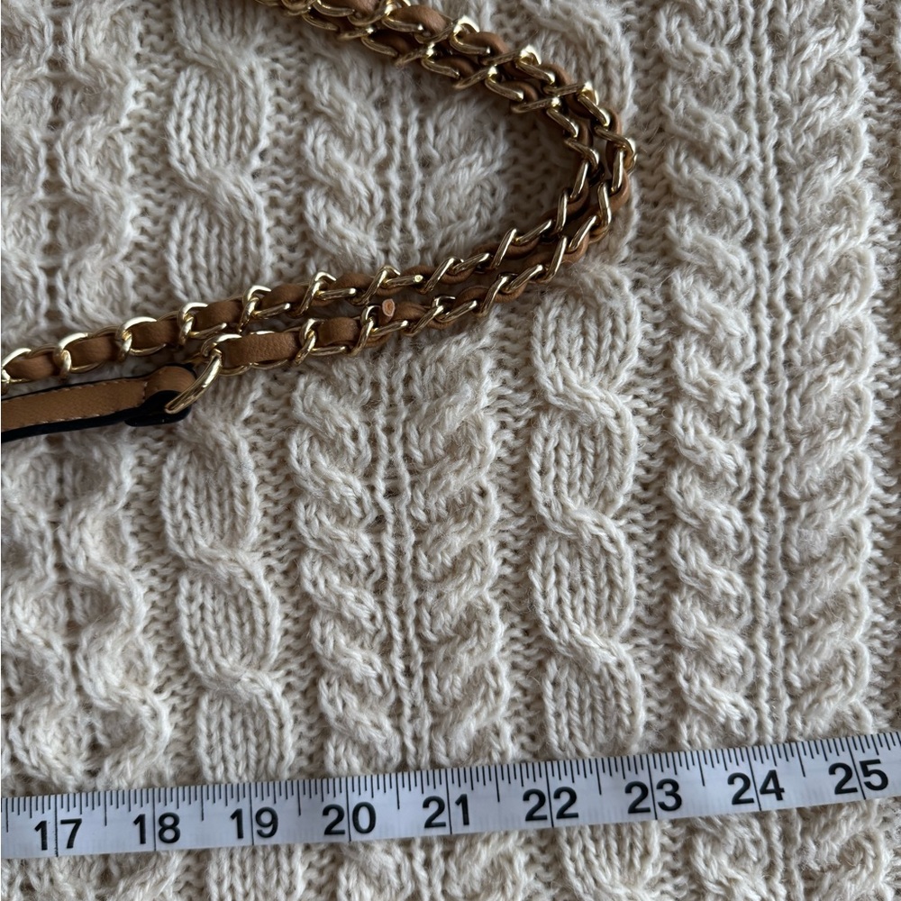 Tan Quilted Shoulder Bag with Gold Chain - Picture 6 of 12